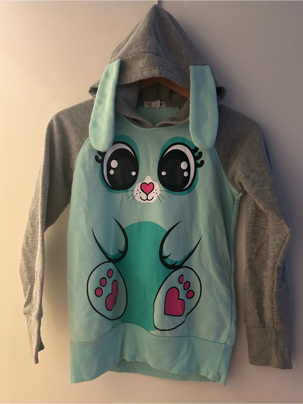 3/$25 Funzietime Kids Bunny Hoodie Sweatshirt - Mint teal  & Gray